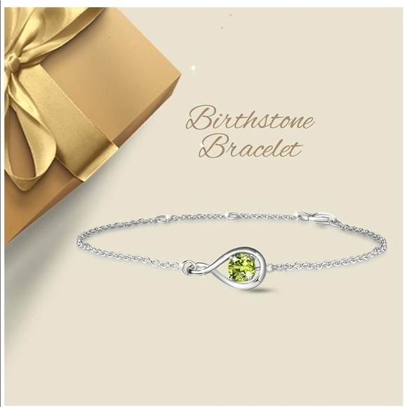 925 Sterling Silver Infinity PERIDOT Charm Link Wrist Bracelet Adjustable - Picture 4 of 8